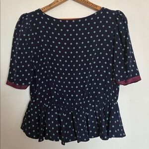 OSCAR de la RENTA | Vtg Miss D Navy Silk Peplum Top with Polka Dots - Size 8